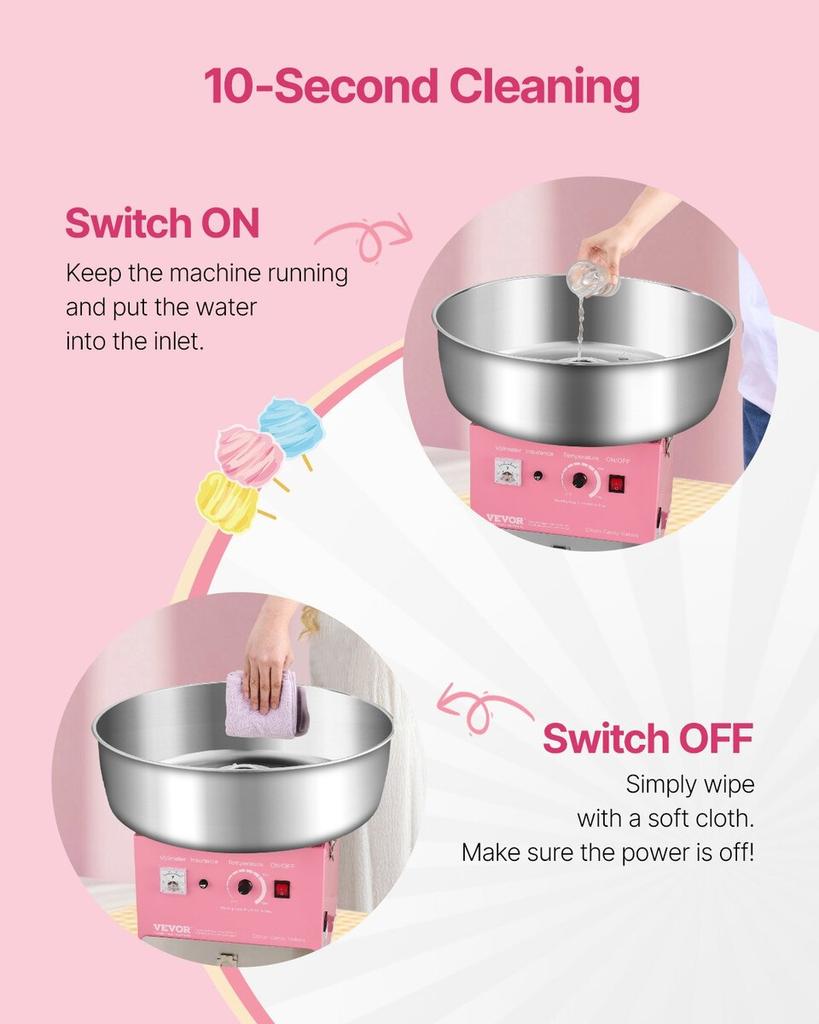 Commercial Cotton Candy Machine Sugar Floss Maker 1000W for Party Pink