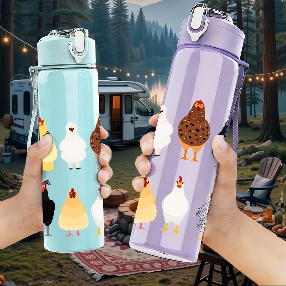 1PC Chicken Rooster Farm Animal Group Print 750ml Color Plastic Sports Water Bottle Leakproof Flip Straw Lid Suitable for Sports Office Home Use