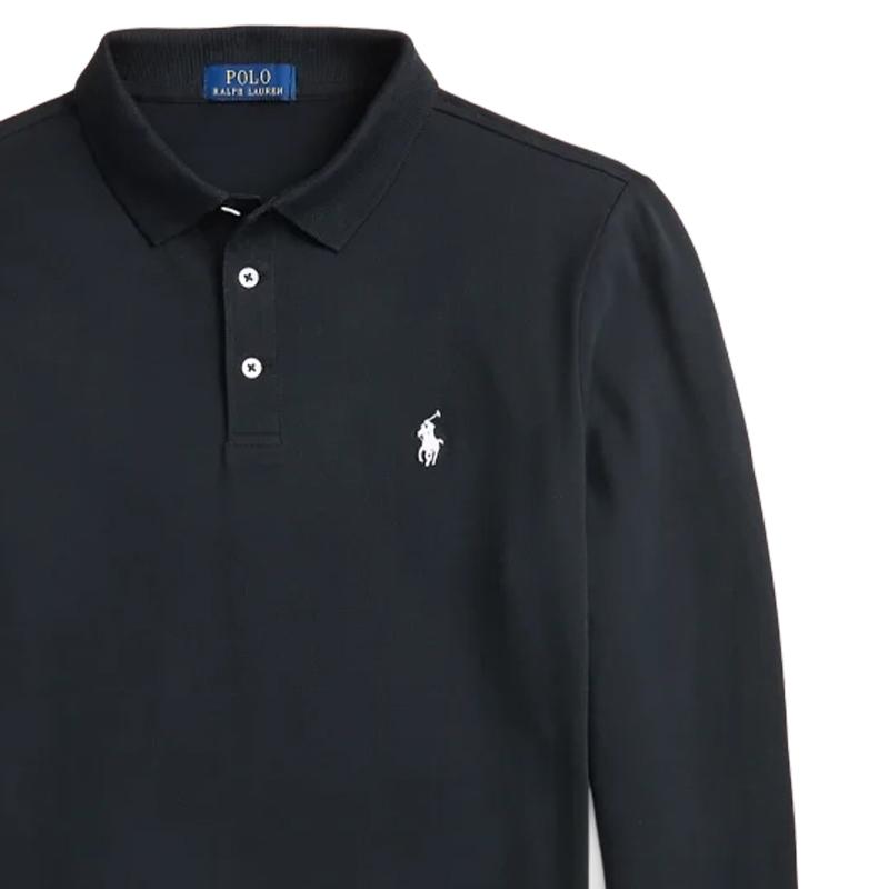Polo Ralph Lauren FW24 Logo Embroidered Ribbed Slim Fit Long Sleeve Polo Shirt Men tops Black MNPOKNI16823927-410