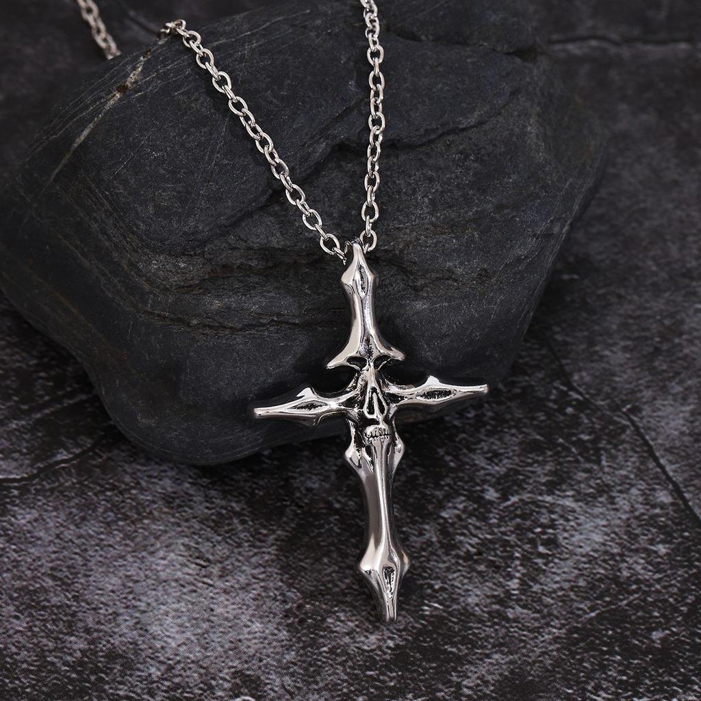 Vintage Viking Bone Cross Pendant Necklace - Trendy Statement Jewelry
