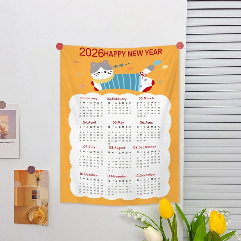 Calendar Cat Dog Tapestry Decoration Cloth Bedroom Cute Small Tapestry Background Cloth Ins Calendar Wall Hanging Decor
