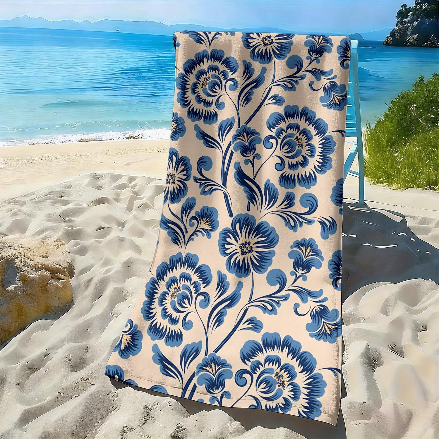 

Exquisite blue and white floral pattern polyester microfiber beach towel highly absorbent, suitable for swimming beach outings W40*H60(CM)