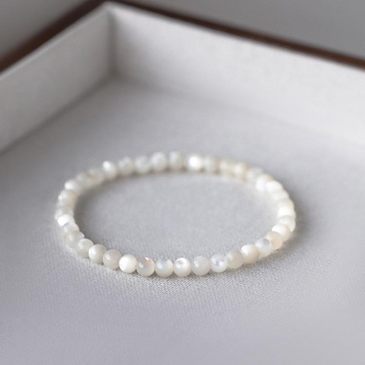 White Pearl Natural White Shell Bracelet with Elastic Cord, Hand-polished, Authentic, Fresh Style for Women