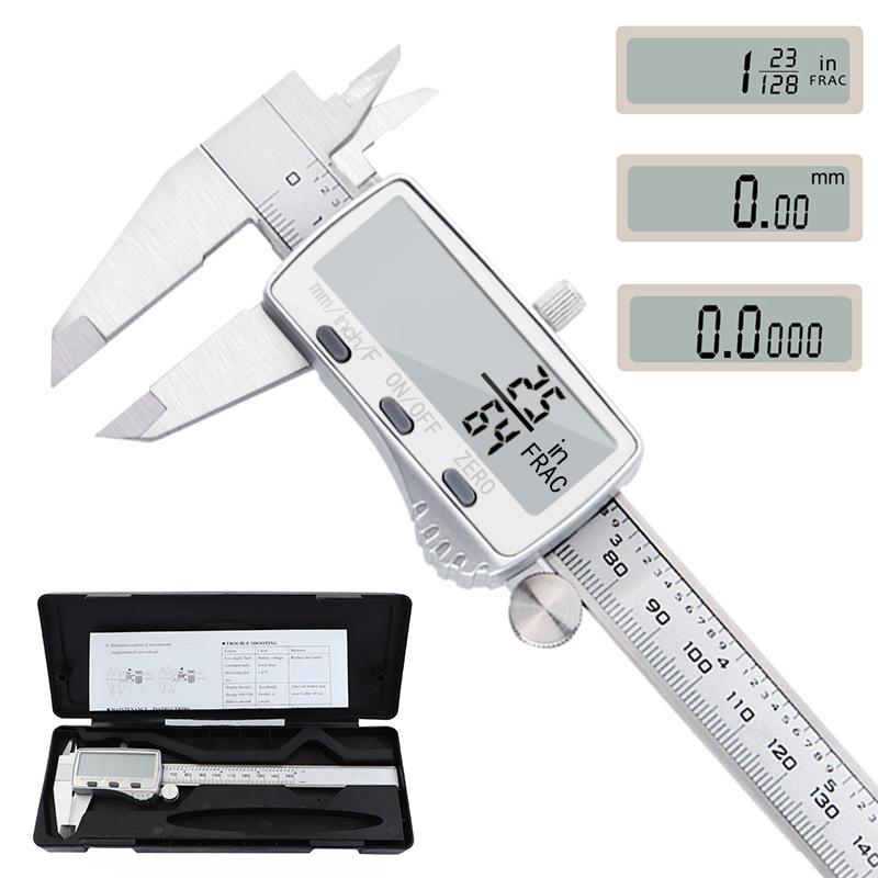 Digital Caliper 0-150mm Metric/Inch/Fraction Electronic Vernier Calipers Stainless Steel Micrometer Measuring Tools Without Battery Silver #1
