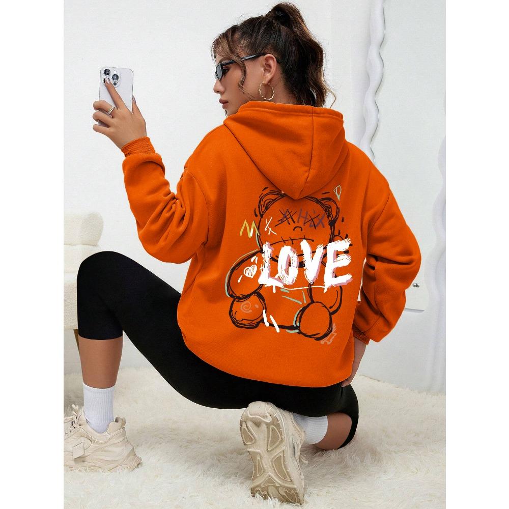 Graffiti Line Bär Einfacher Druck Damen Kapuzenpullover Harajuku S-Xxl Sweatshirt Mode Lässig Street Kapuze Herbst Warm Streetwear Frauen