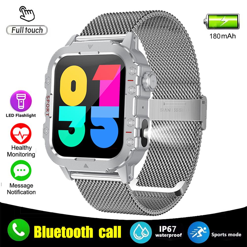 New Military Smart Watch Men IP67 3ATM Outdoor Sports Fitness Tracker Health Monitor 1.44Inch BT Call Smartwatch