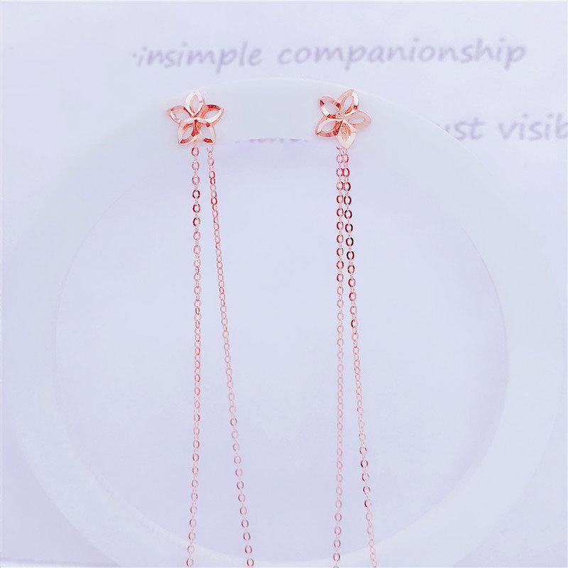 Exquisite Russian 585 Purple Gold Hollow Flower Earrings, Exquisite Versatile Fashion Rose Gold Plated Colored Gold Earrings