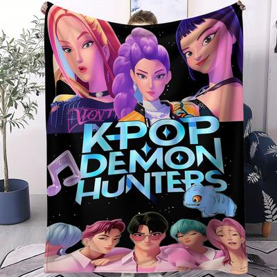KPop Dämonenjäger Huntrix Flanelldecke Blaue Katze Überwurfdecke für Schlafzimmer Sofa Outdoor Reisen Fan Geschenk Multifunktionale Dekoration