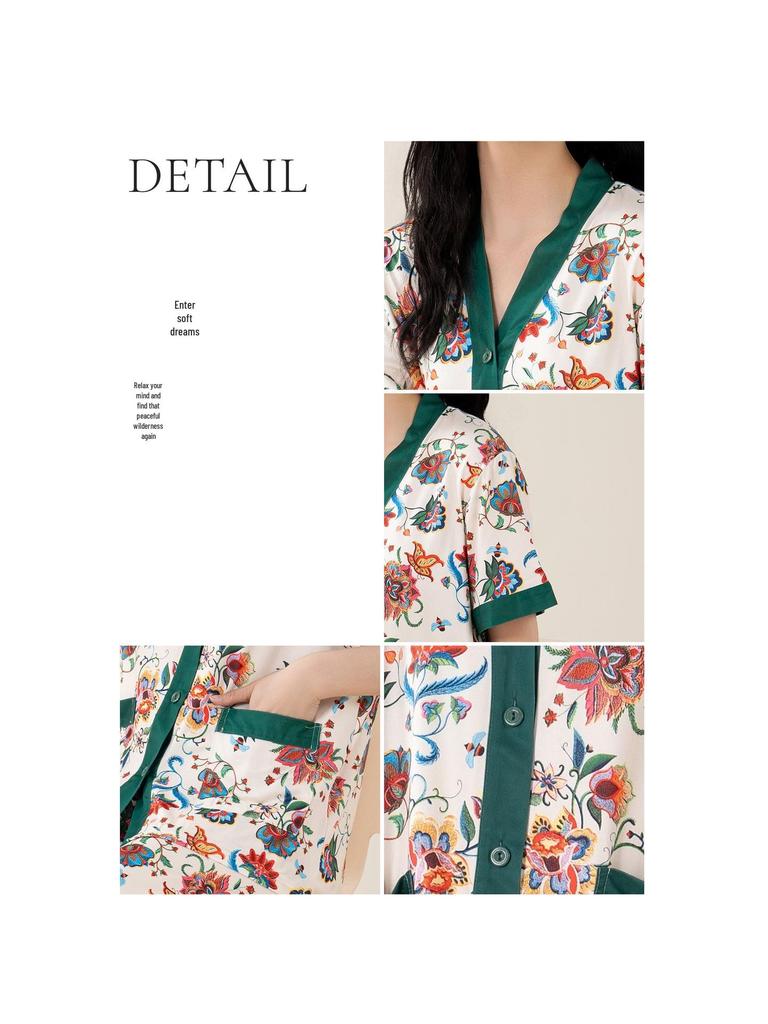 Women's Floral Ice Silk Pajama Set - Loose Short Sleeve & Shorts, 3-Piece Summer Loungewear