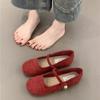 French Retro Light Mouth Red Single Shoes Female 2025 Spring New Gentle Fairy Suede Mary Jane Flat Women's Shoes