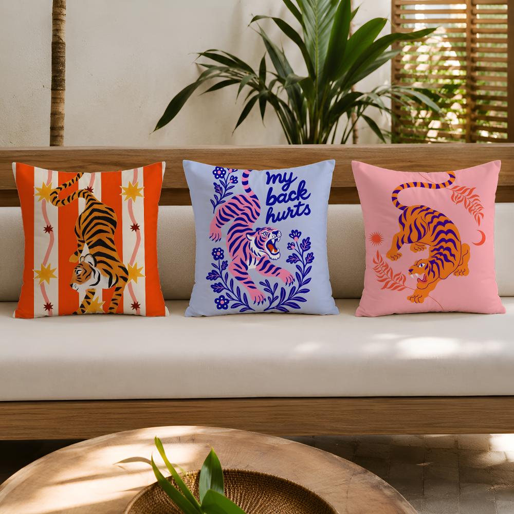 Animal Style Tiger Cushion Cover Breathable Organic Short Plush Pillow Cases Machine Washable Wrinkle-Resistant Soft Durable