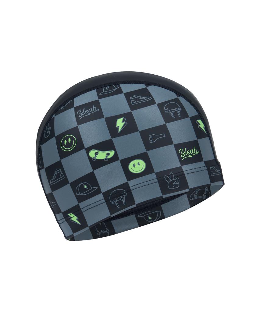 Lenomasuyeongbog Supplies Kids' Checkerboard Icon Pu Swim Cap Black Ro-Rc2F755-Bk