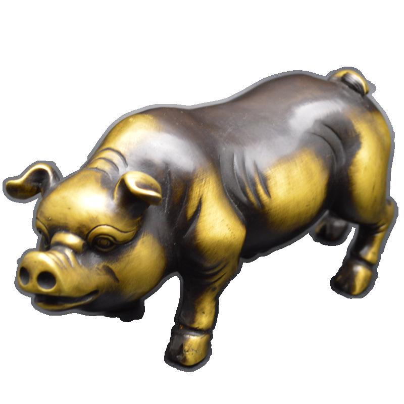 Luxurious Brass Zodiac Pig Figurine: Decorative Ornament for Living Room, Office, or Entrance