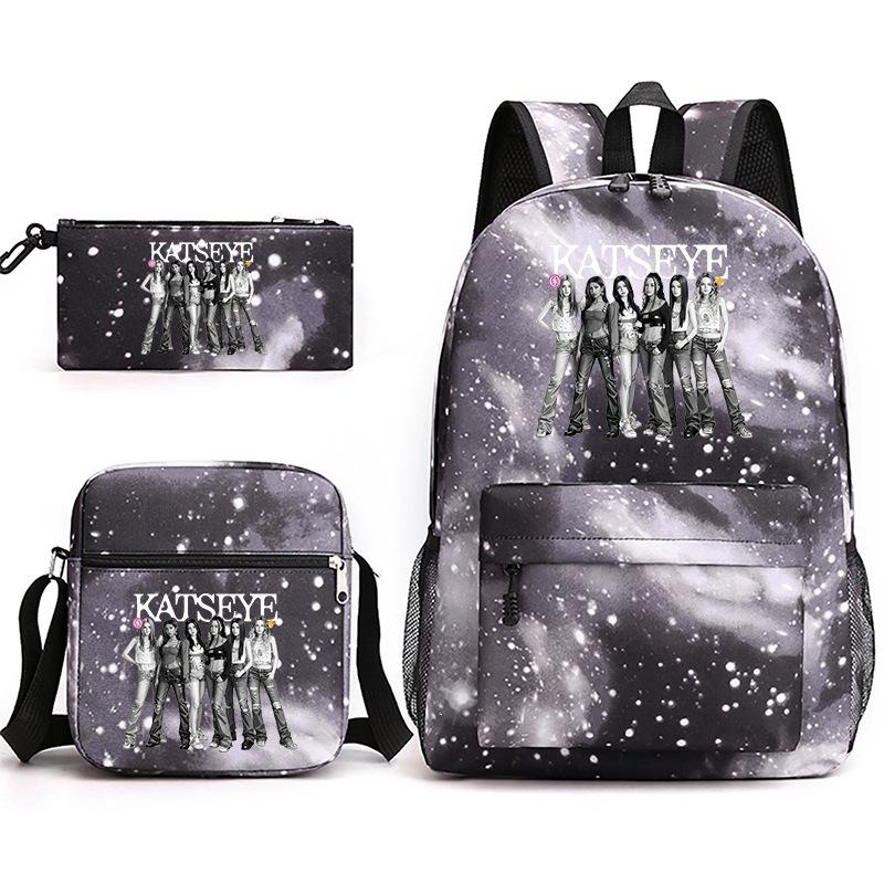 Katseye Kpop Girl Group Print Travel Backpack Laptop School Bag Set of 3, Unisex Large Capacity Daypack