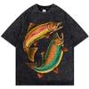 Vintage Gewaschenes Psychedelisches Fisch Grafik T-Shirt Säurewäsche Ästhetik Streetwear Übergröße Sommer Bunt Künstlerische Kleidung