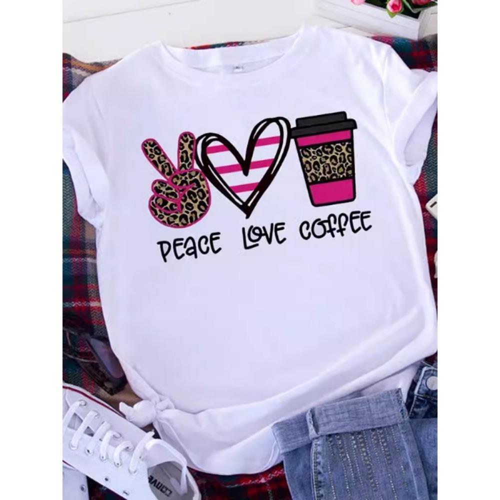 Plus Size Brave Soul L American Retro Letters Love White T-shirt Women Short Sleeve Round Neck Casual Top Summer Aesthetics Tops