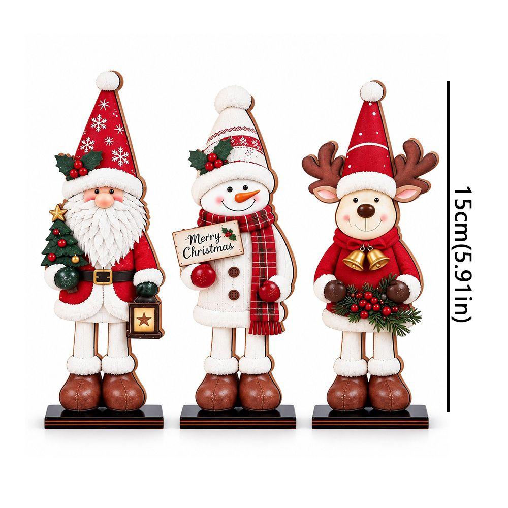 3Pcs Vintage Santa Snowman Reindeer Figurines Set Christmas Table Plaques  Festive Atmosphere