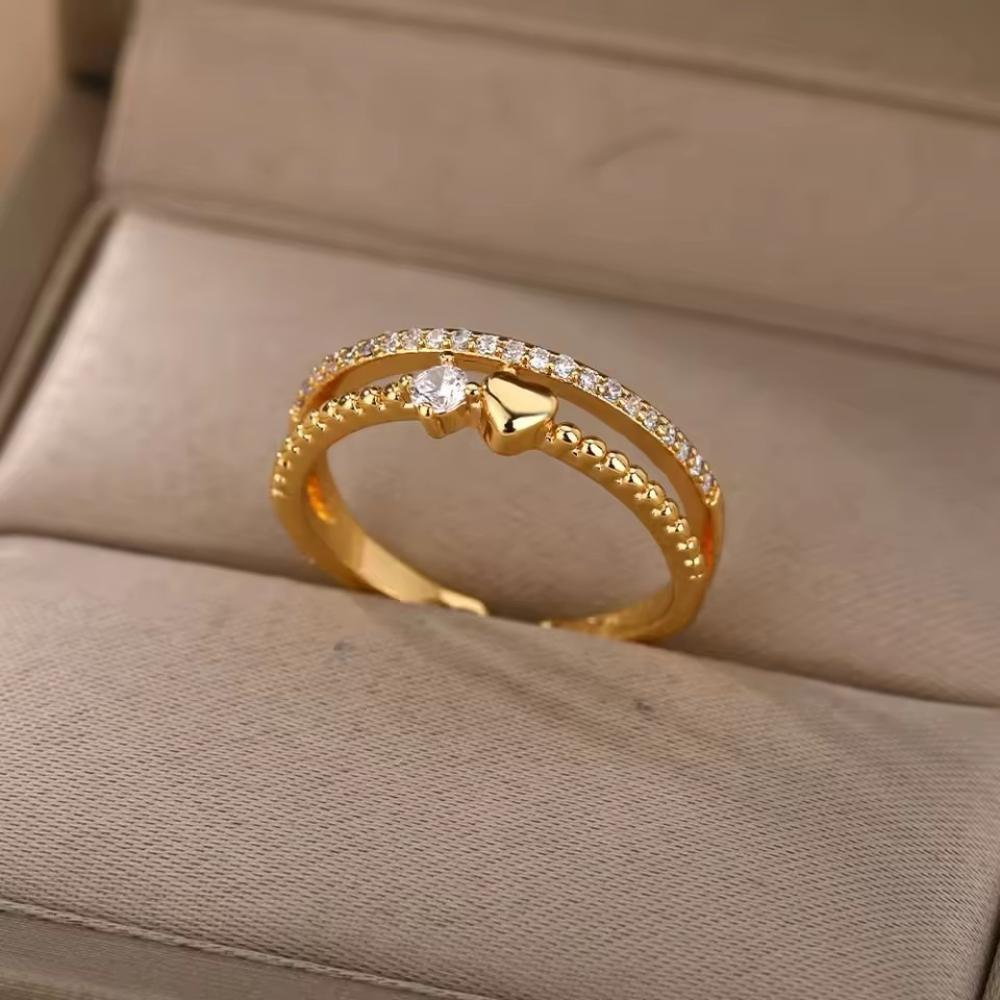 Heart Rings for Women Opening Double Layer Heart Finger Ring Men Wedding Engagement Jewelry Accessories Couple Gift
