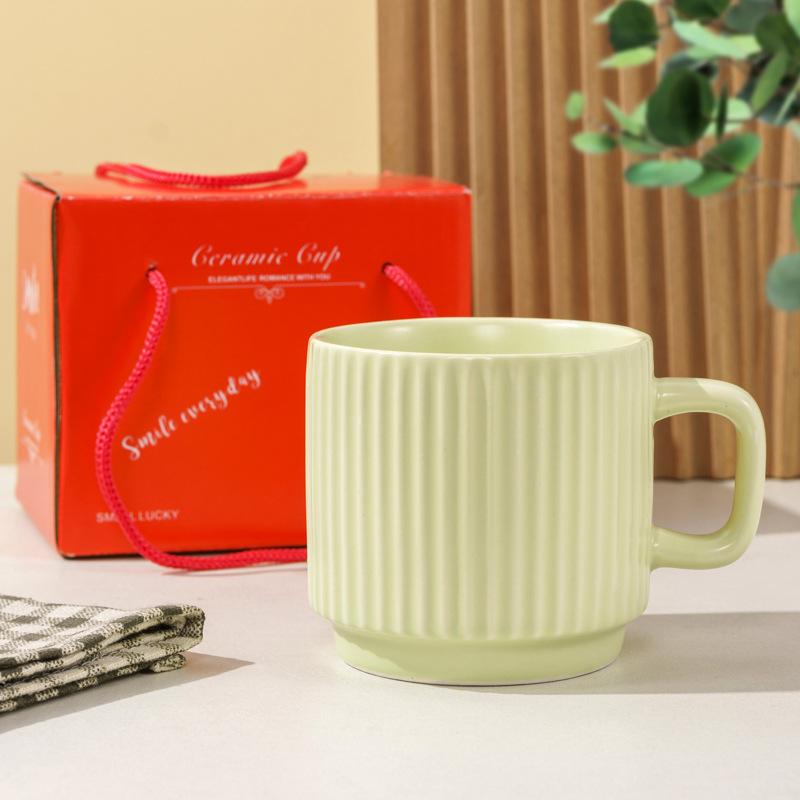 

Ceramic Cup Simple Striped Cup Cute Macaron Coffee Cup Couple Mug Souvenir 280ml