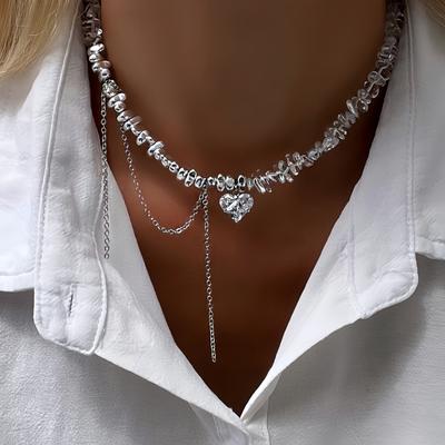 Novo Colar Gargantilha Irregular com Franjas Vintage e Pingente de Coração com Zircônia para Mulheres Corrente Geométrica Barroca de Cristal Transparente
