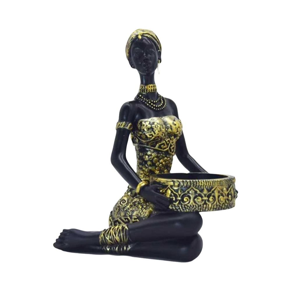 Племенной дизайн Африканская женщина Лоток для хранения Европейский стиль Стойка для демонстрации украшений Настольный декор чёрный