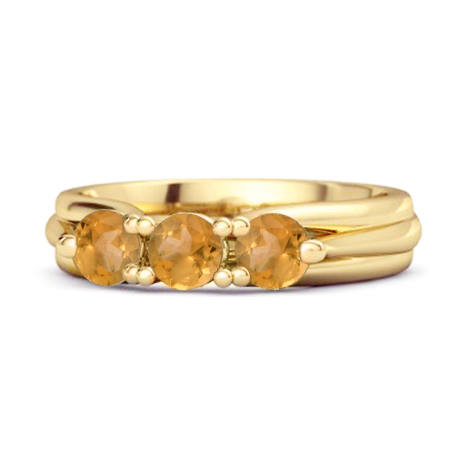 

Citrine Three Stone Ring - 925 Sterling Silver Gold Vermeil 11 жовтий