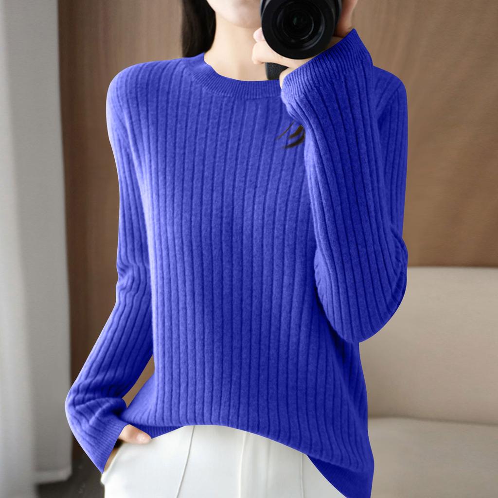 Damenmode Locker Gestrickter Pullover Unterhemd Rundhals Pullover Langarm Einfarbiges Oberteil