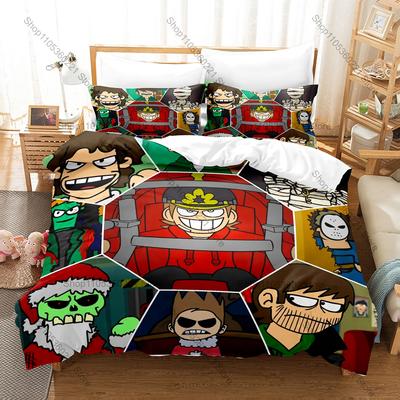 Eddsworld Classic British Flash Cartoon Edd Green Hoodie Tom Blue Matt Purple Tord Red Bedding Set Duvet Cover + 2 Pillowcases