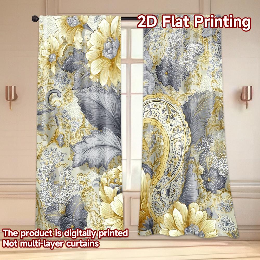 Set Of 2 Flat Printing Curtains Without Rod Floral Swirls Paisleys Women Is Day Festival Chic Print Polyester Easy Curtain