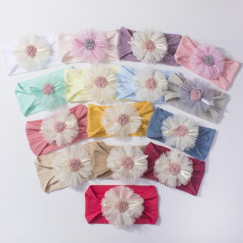 Hot-selling new children's headband cute mesh flower baby jacquard headscarf comfortable baby jewelry