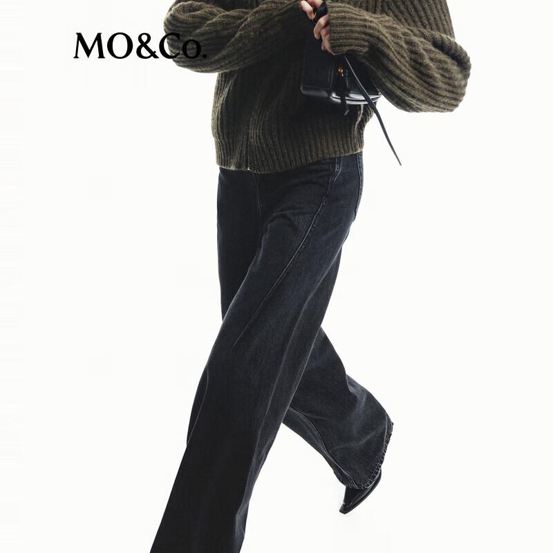 MO&Co. Mid-Low Waist Loose Straight Black Denim Jeans