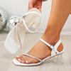 Fashion 2025 Summer Elegant Women's Modern Sandals Crystal Buckle Strap Med Heel Daily Dress Party Walking Plus Size Square Toe Sandals