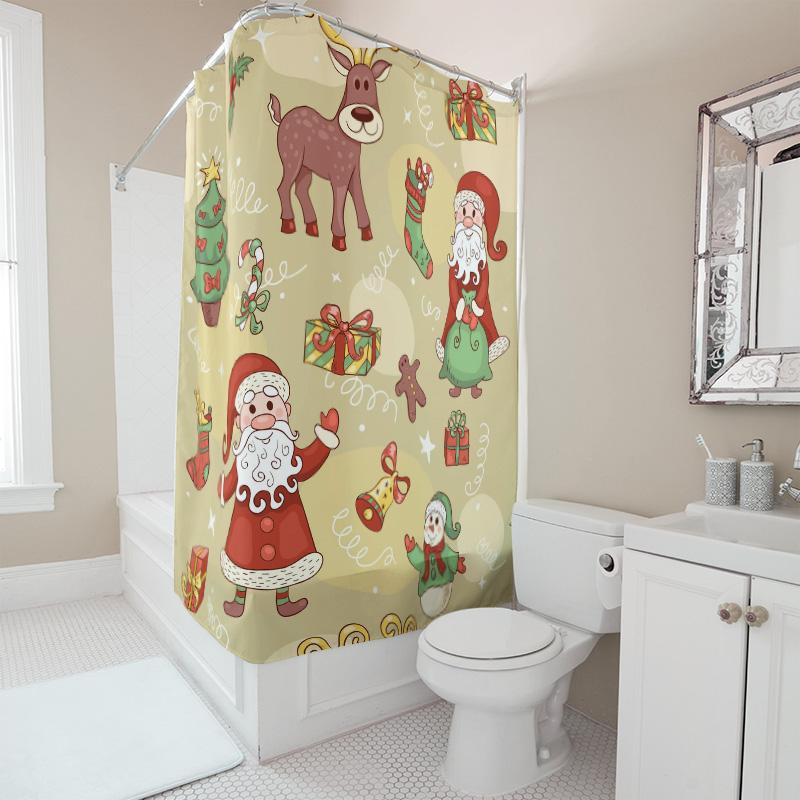 Tu Christmas Shower Curtain Santa Claus Reindeer Snowflakes Holiday Festive Bathroom Decor Waterproof Xmas Pattern Backdrop