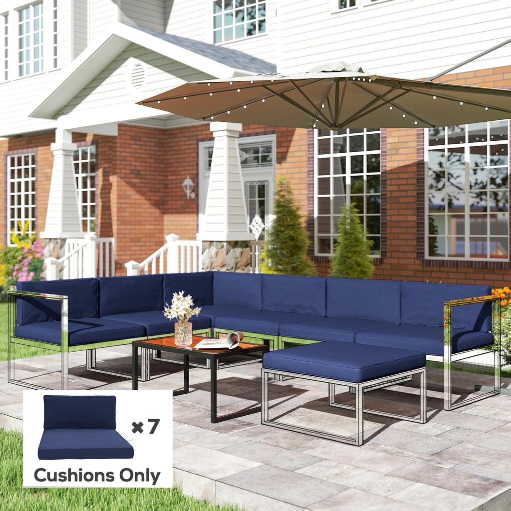 14 Piece Dining Set Cushions Dark Blue