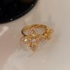 Gold Rhinestone Zirconia Flower Open Ring - Women's Luxury Adjustable Finger Ring