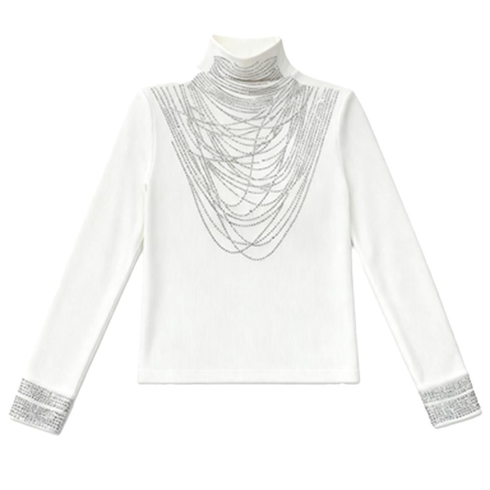 Cross2026 Elegant Slimming Semi-High Collar Long Sleeve Top with Hot Drill Detailing for Fall/Winter