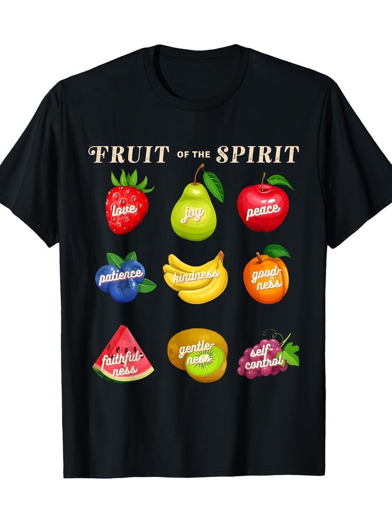 Fun Retro Pattern Men's T-shirt with Holy Spirit Fruit Retro Pattern T-shirt Short Sleeve Round