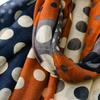 French-style vintage polka dot patchwork color-block scarf for women, holiday-style shawl, versatile tassel silk scarf