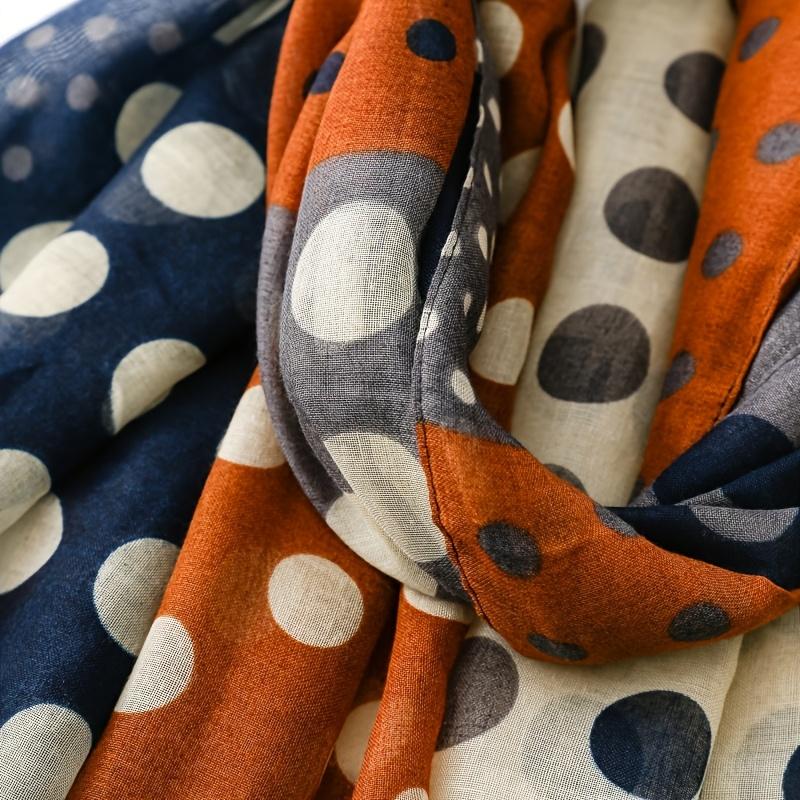 French-style vintage polka dot patchwork color-block scarf for women, holiday-style shawl, versatile tassel silk scarf