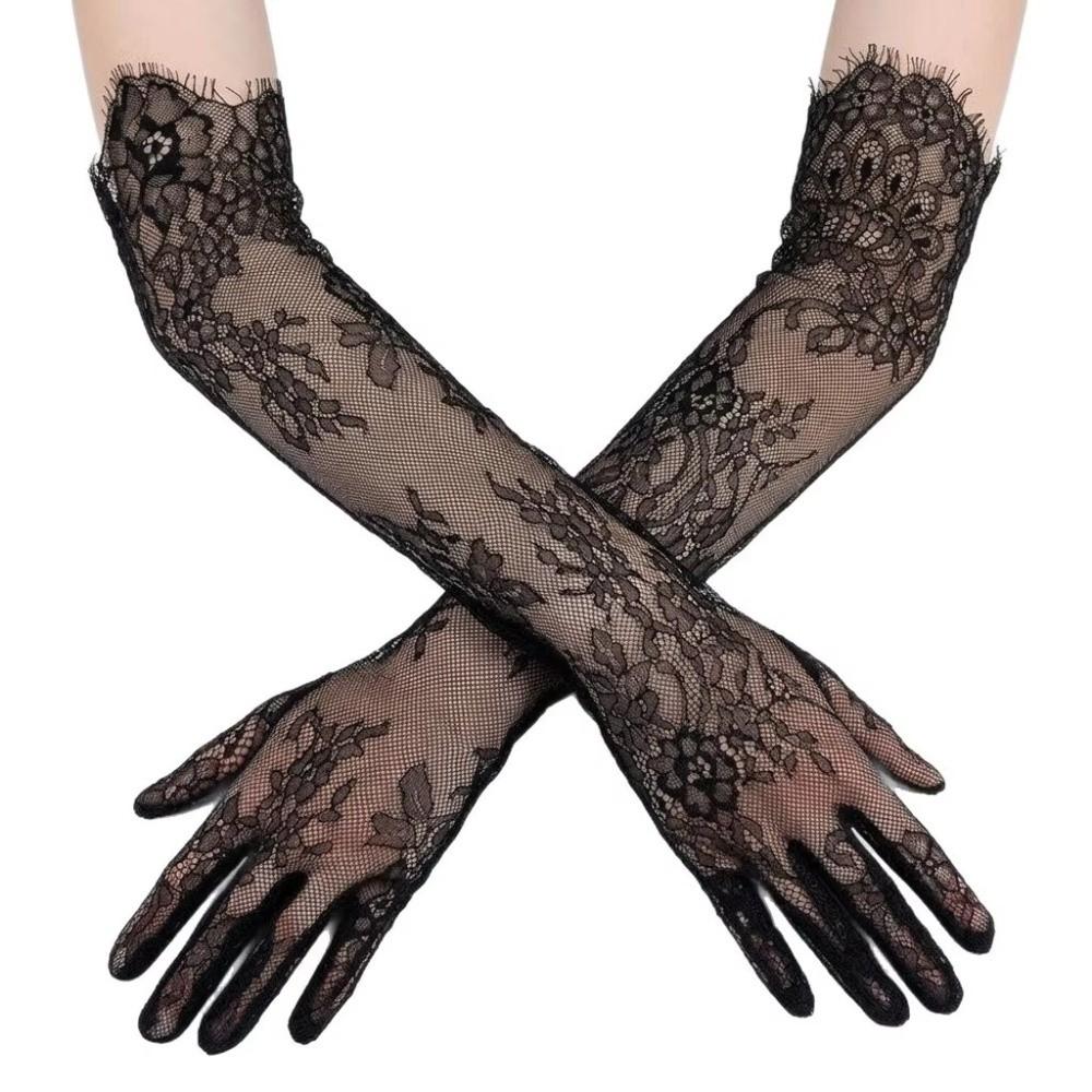 Elbow Length Sheer Lace Bridal Gloves Long Prom Glove Tulle Gloves  Bride Dinner Party Evening