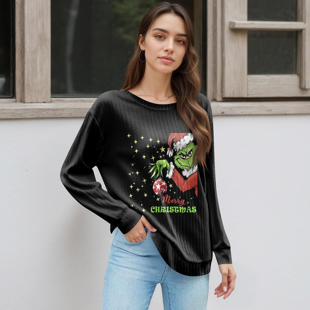 Women's Printed Lightweight Brushed-Cotton Round Neck Top