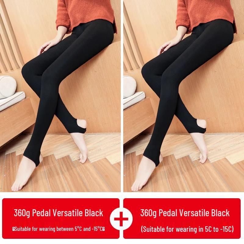 Fleece-Lined Base Layer Pants for Petite Women: Thick, Warm, Cotton, Foot-Covering Tights for Autumn and Winter, Stay in Place Comfort