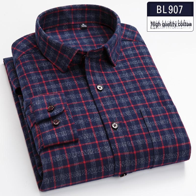 Herrskjorta i ren bomull med rutmönster, lång ärm - Stor storlek