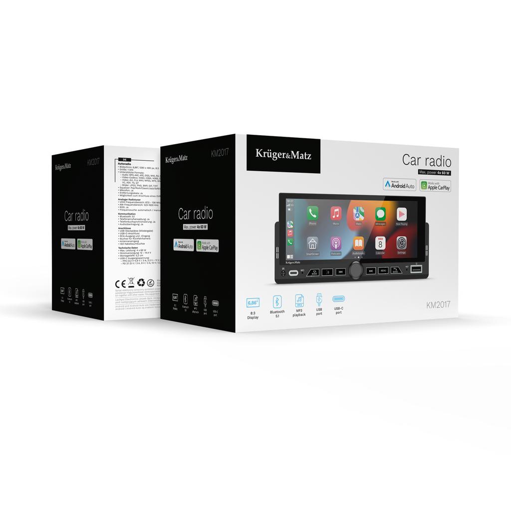 Kruger&Matz Km2016 Carplay/Androidauto 6.3” Car Radio 1Din