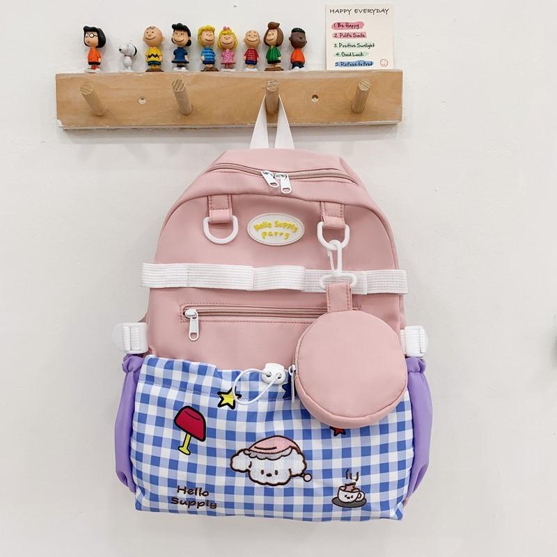 Large Capacity Kids Backpack With Grid And Cartoon Dog Print Design For Daily