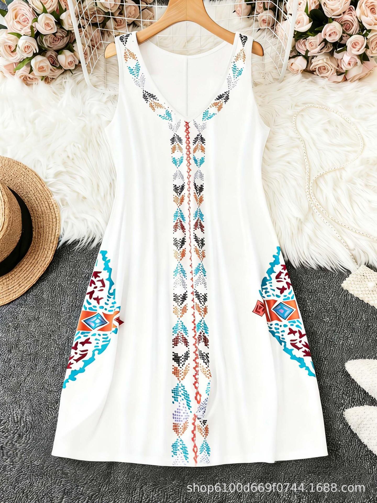 

Spring & Summer Women s Plus Size Cross-Level Printed Dress - New Holiday Style 3XL белый