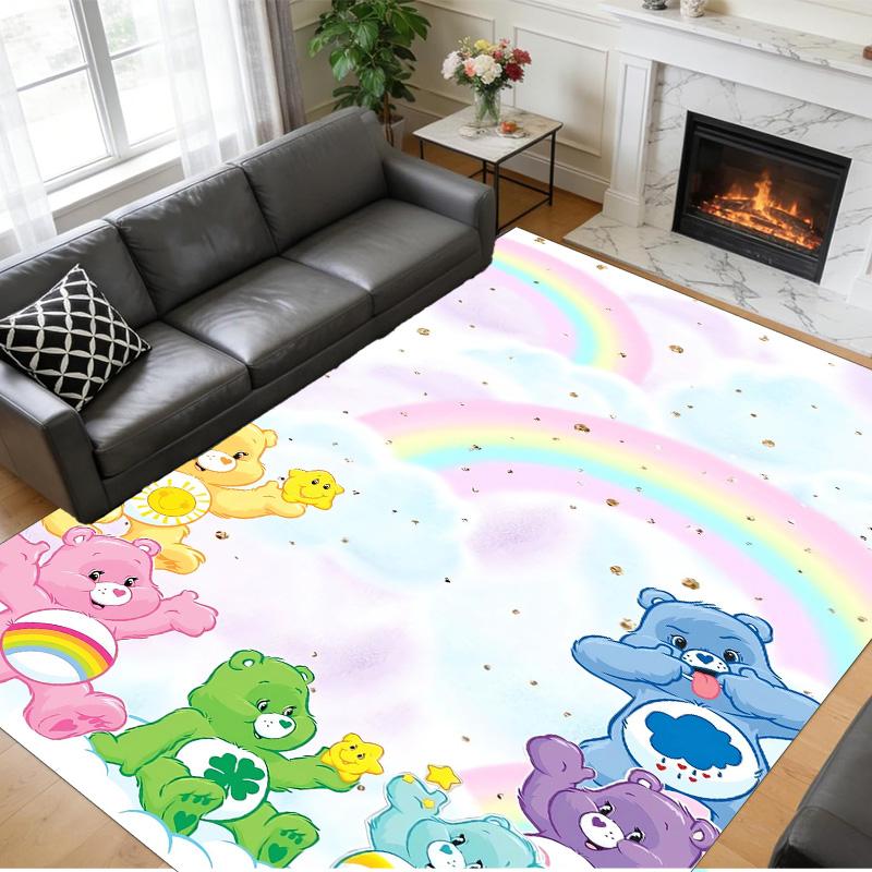 Anti‑Slip Crystal Velvet Floor Rug, Care Bears Design Carpet for Indoor Living Bedroom Home Decoration