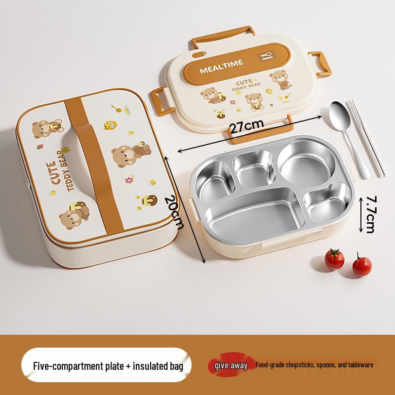 304 Stainless Steel Portable Insulated Lunch Box with Compartmented Lid, Large Capacity Bento Box for Students.