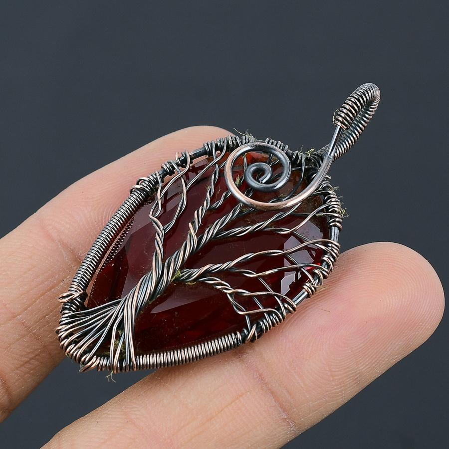 Tree Of Life Mozambique Garnet Copper Wire Wrap Jewelry Pendant 2.32" R4t45
