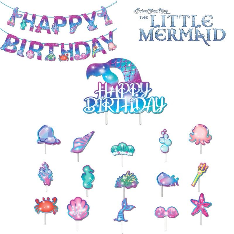 Atemberaubende Meerjungfrau Geburtstagsflagge und Kuchenstecker Ideal für Ozean-Themenpartys
